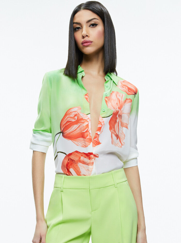 Alice + Olivia - Brady - Slim Button Down - Dream Life Sharp Green