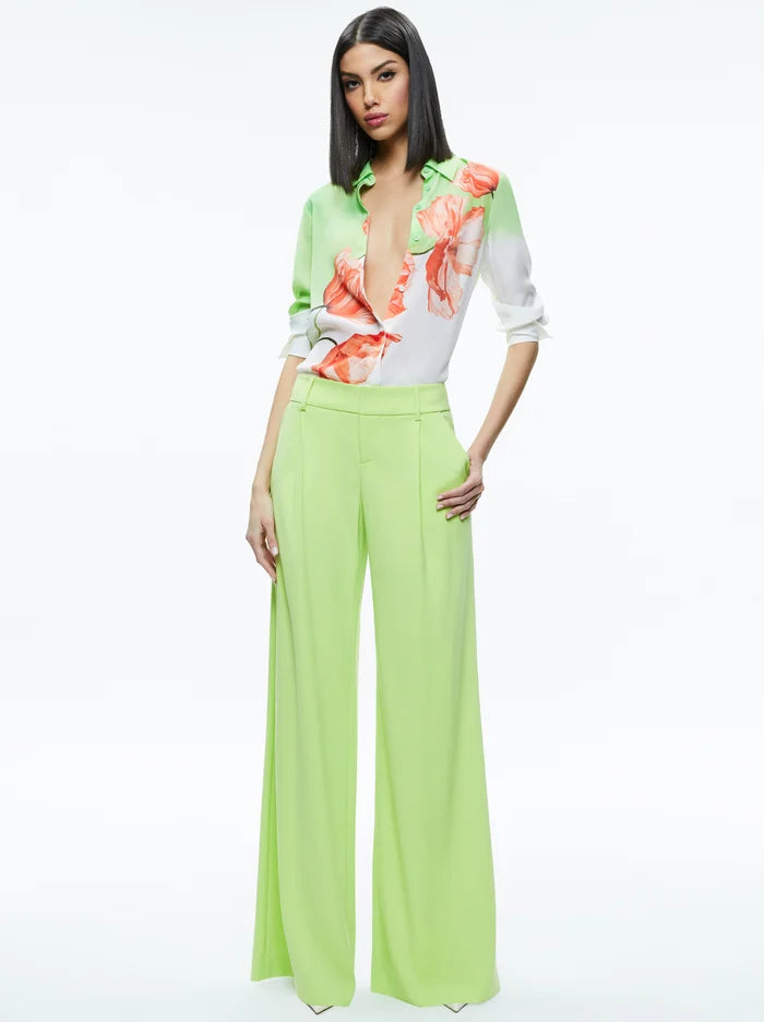 Alice + Olivia - Brady - Slim Button Down - Dream Life Sharp Green