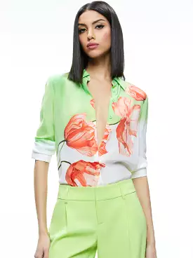 Alice + Olivia - Brady - Slim Button Down - Dream Life Sharp Green