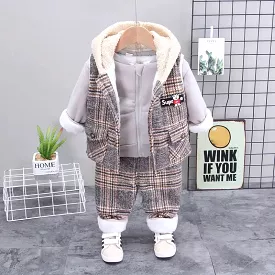 Baby's Three Piece Boys' Winter Plush Thickened Suit 1-2 Year Old Warm Comfortable Outdoor Trendy Children's Wear X2814706