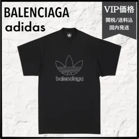 BALENCIAGA  |Crew Neck Unisex Street Style Collaboration Bi-color Cotton