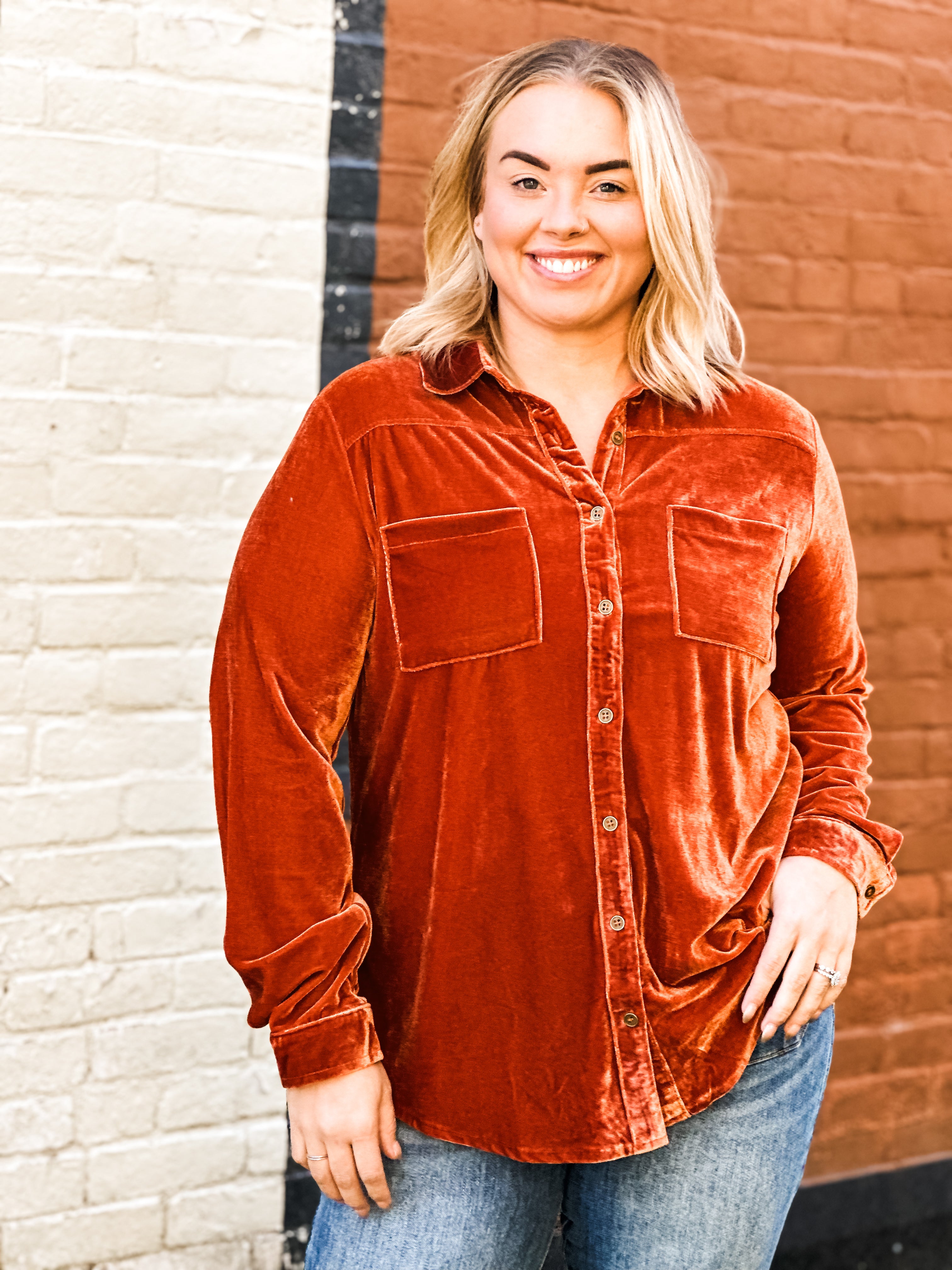 Bedford Velvet Button Down Top