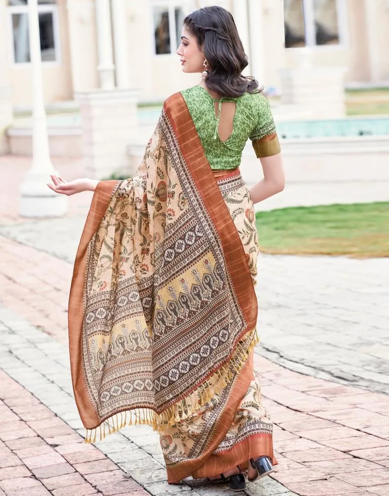 Beige Silk Printed Sarees