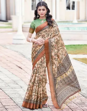 Beige Silk Printed Sarees