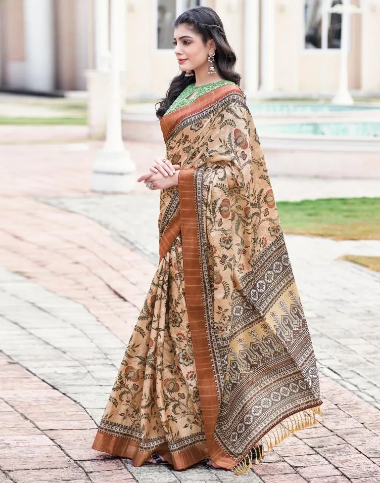 Beige Silk Printed Sarees