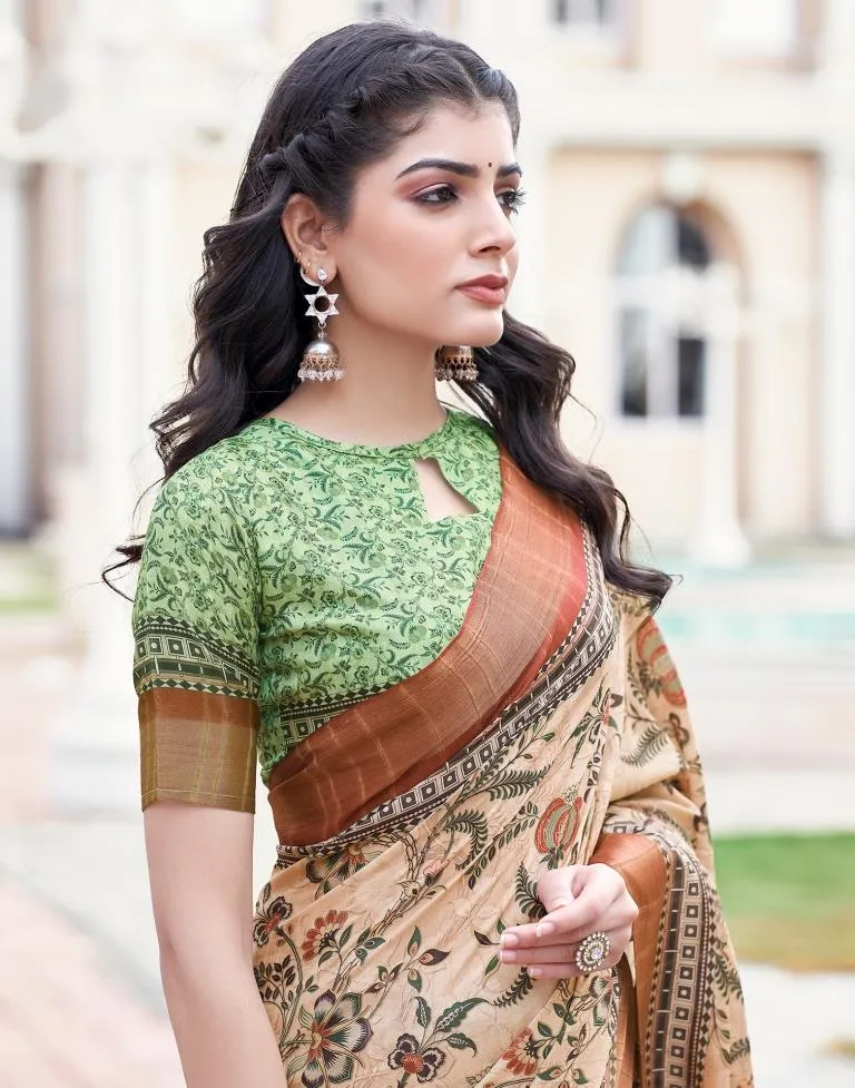 Beige Silk Printed Sarees