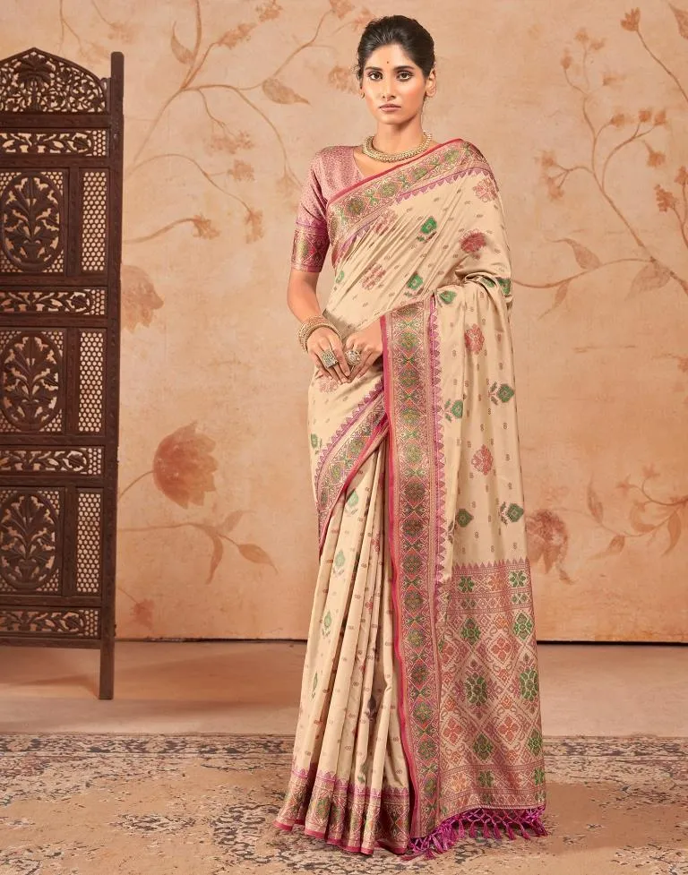 Beige Silk Woven Sarees