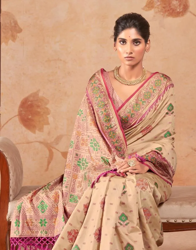 Beige Silk Woven Sarees