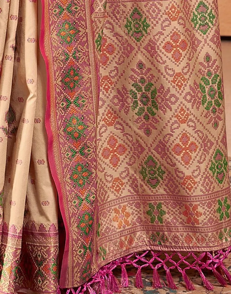 Beige Silk Woven Sarees