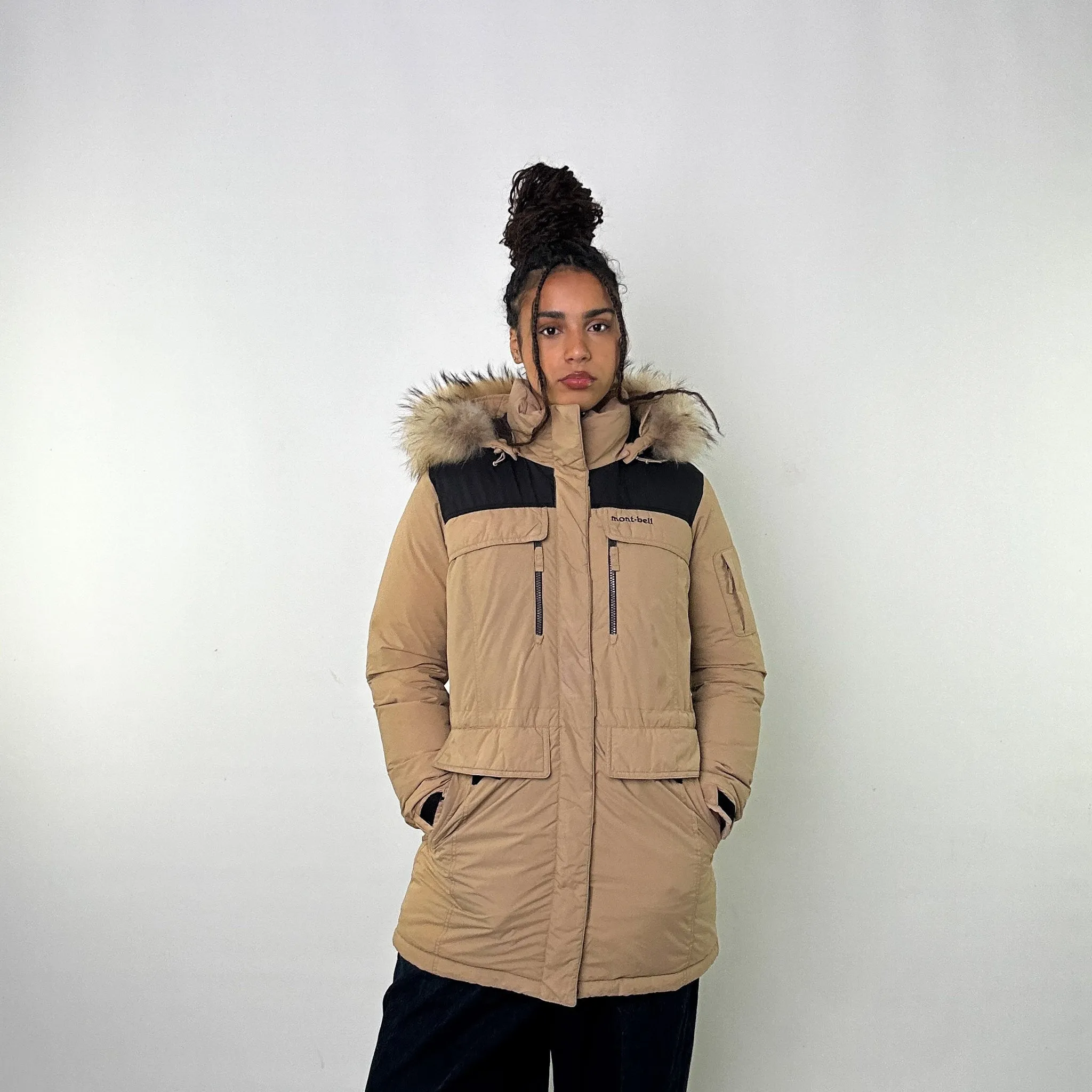 Beige Tan 90s Mont Bell Puffer Jacket Coat (M)