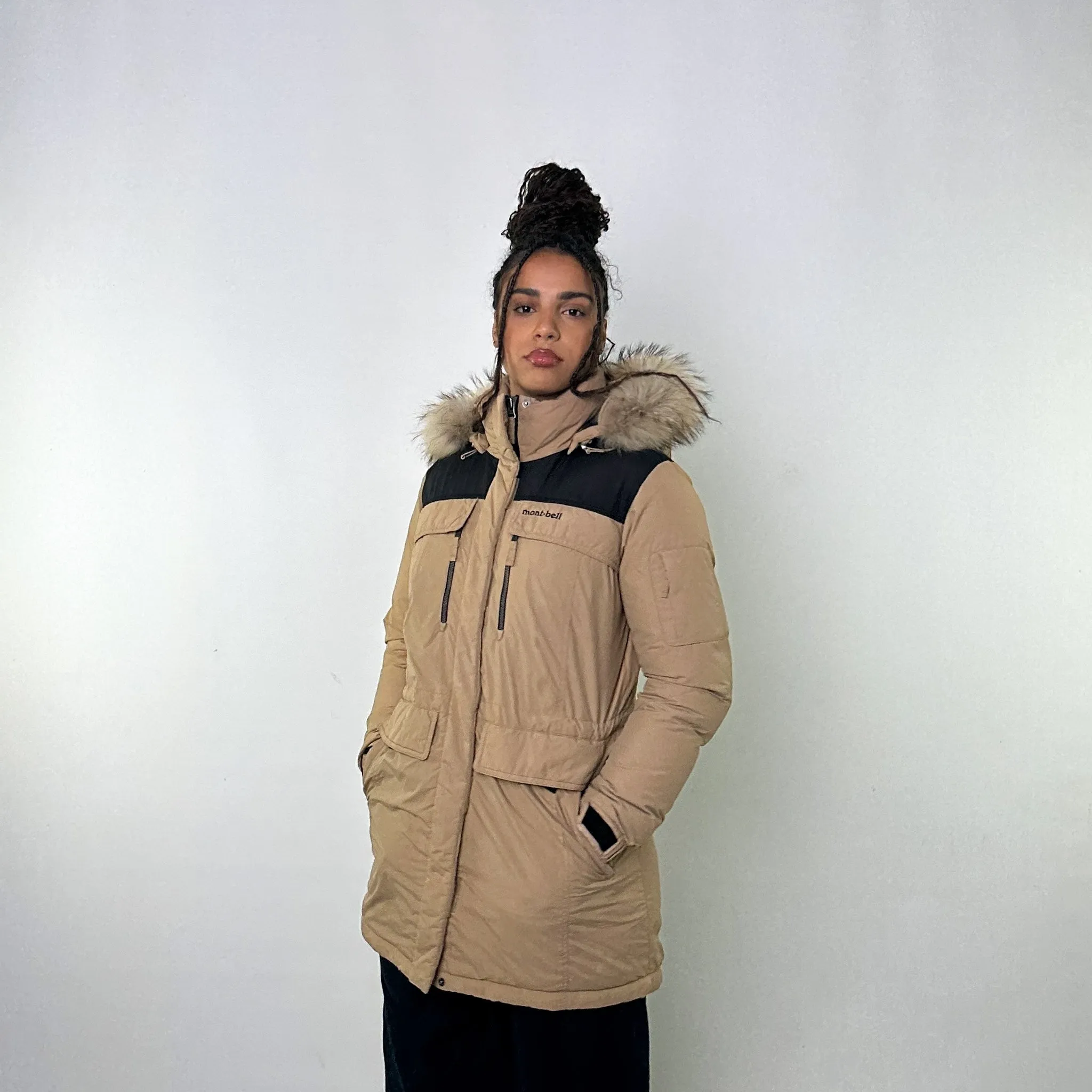 Beige Tan 90s Mont Bell Puffer Jacket Coat (M)