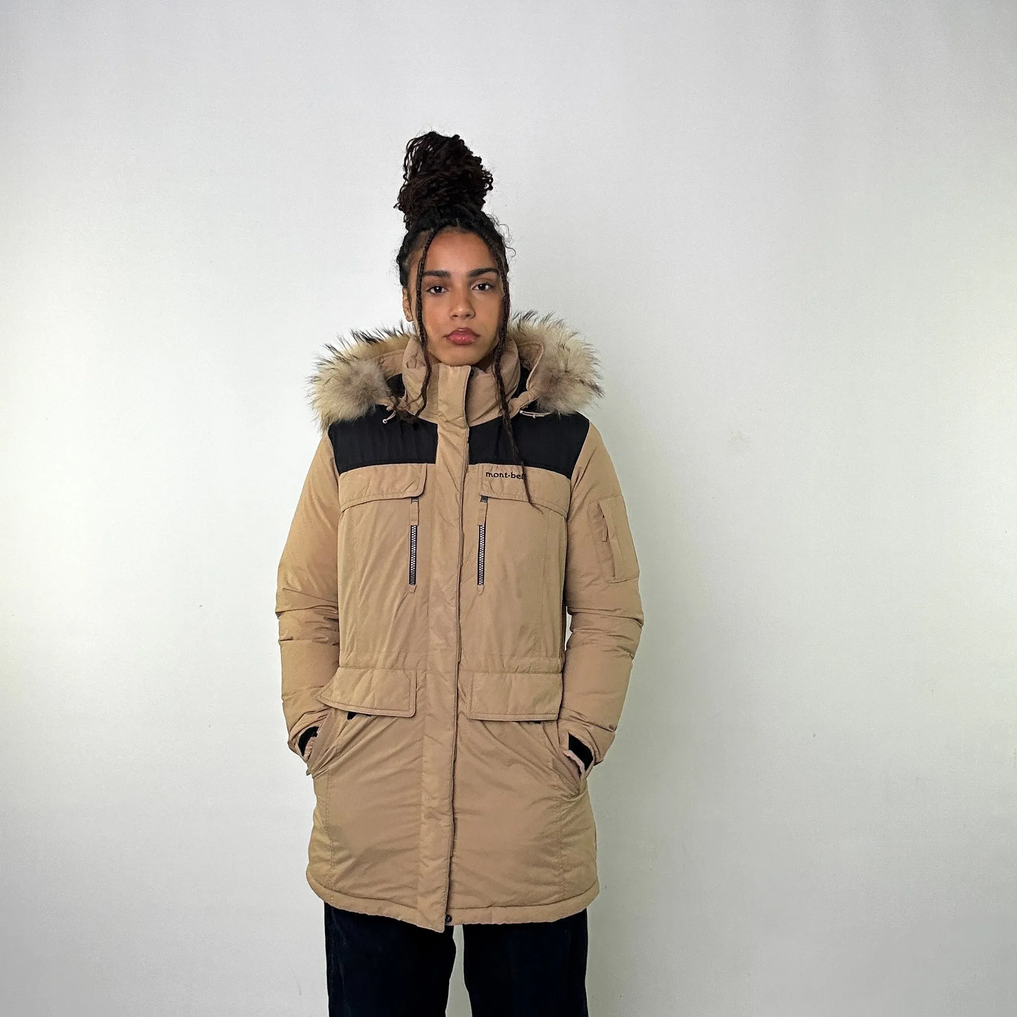 Beige Tan 90s Mont Bell Puffer Jacket Coat (M)