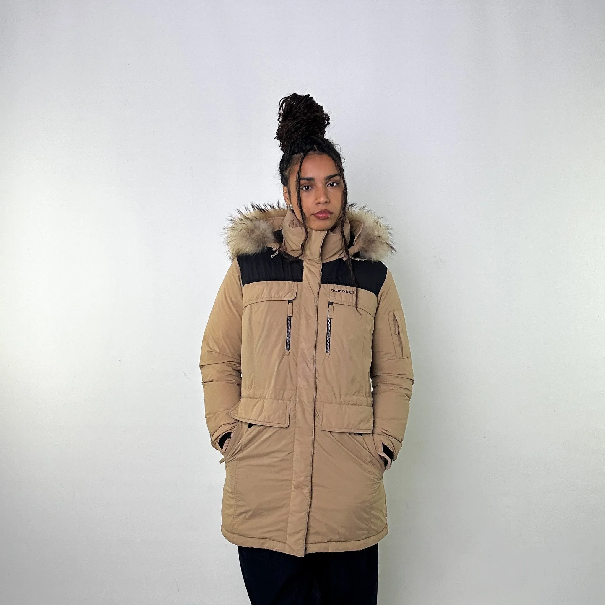 Beige Tan 90s Mont Bell Puffer Jacket Coat (M)