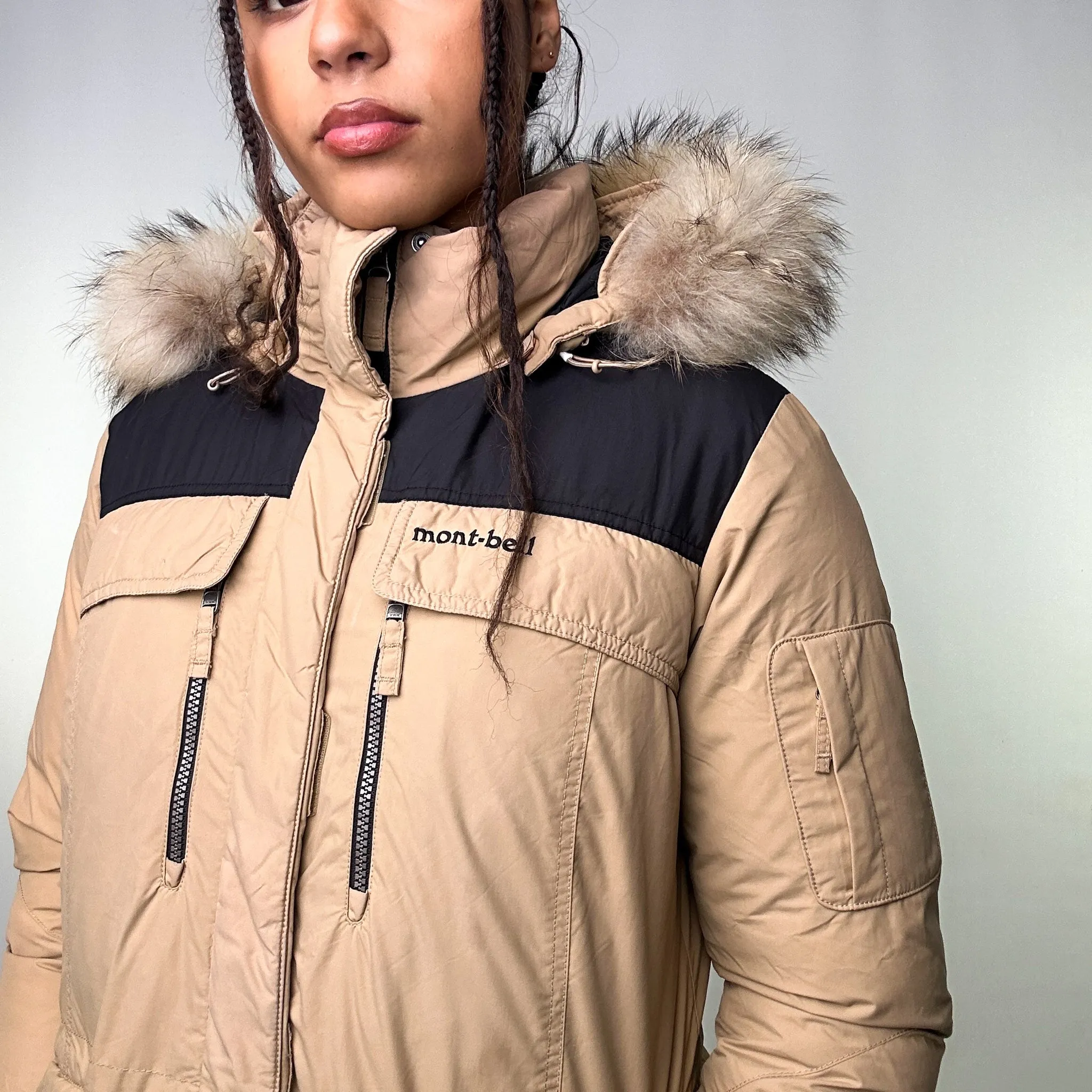 Beige Tan 90s Mont Bell Puffer Jacket Coat (M)