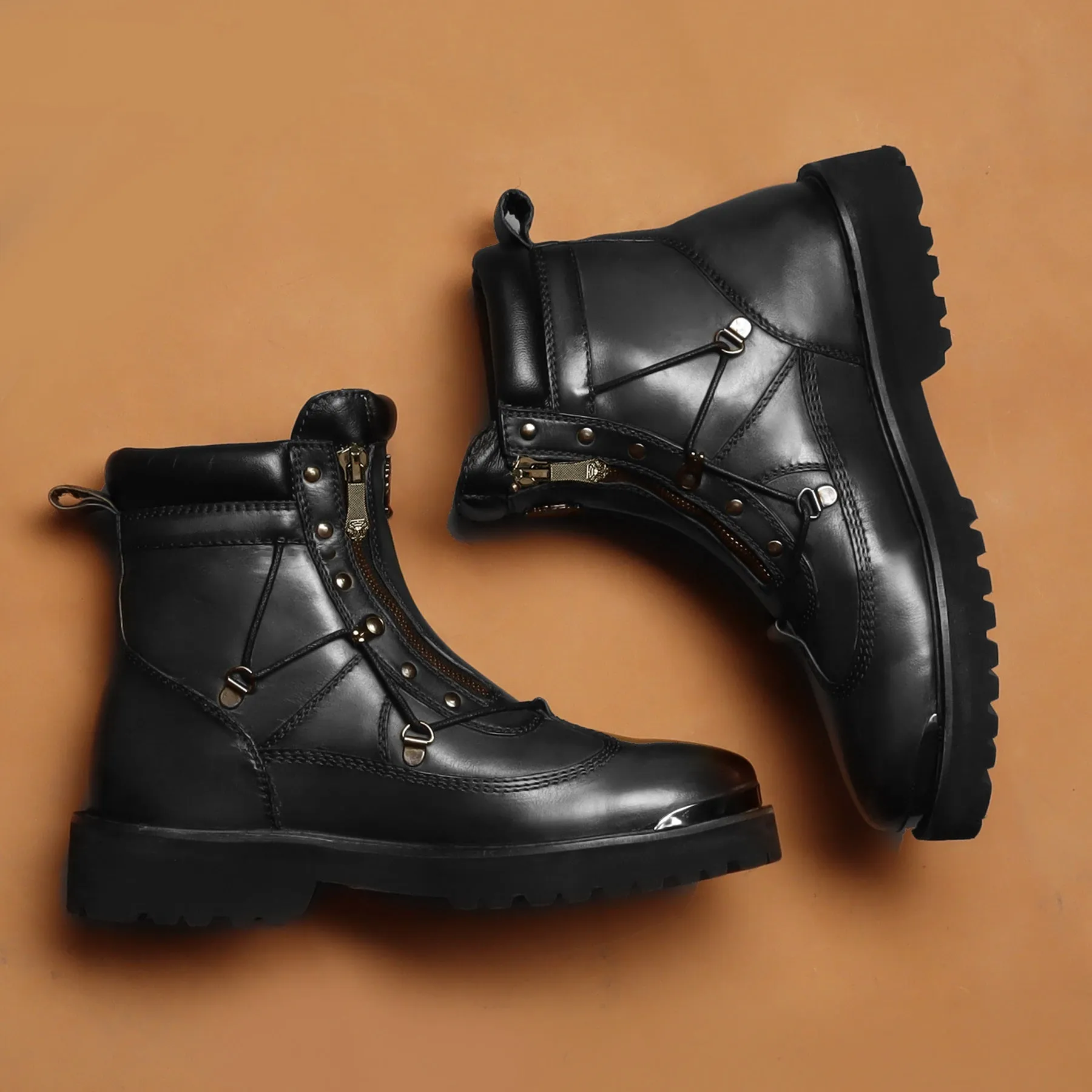 Black Chunky Boot With New Shape With Metal Plate On Toe