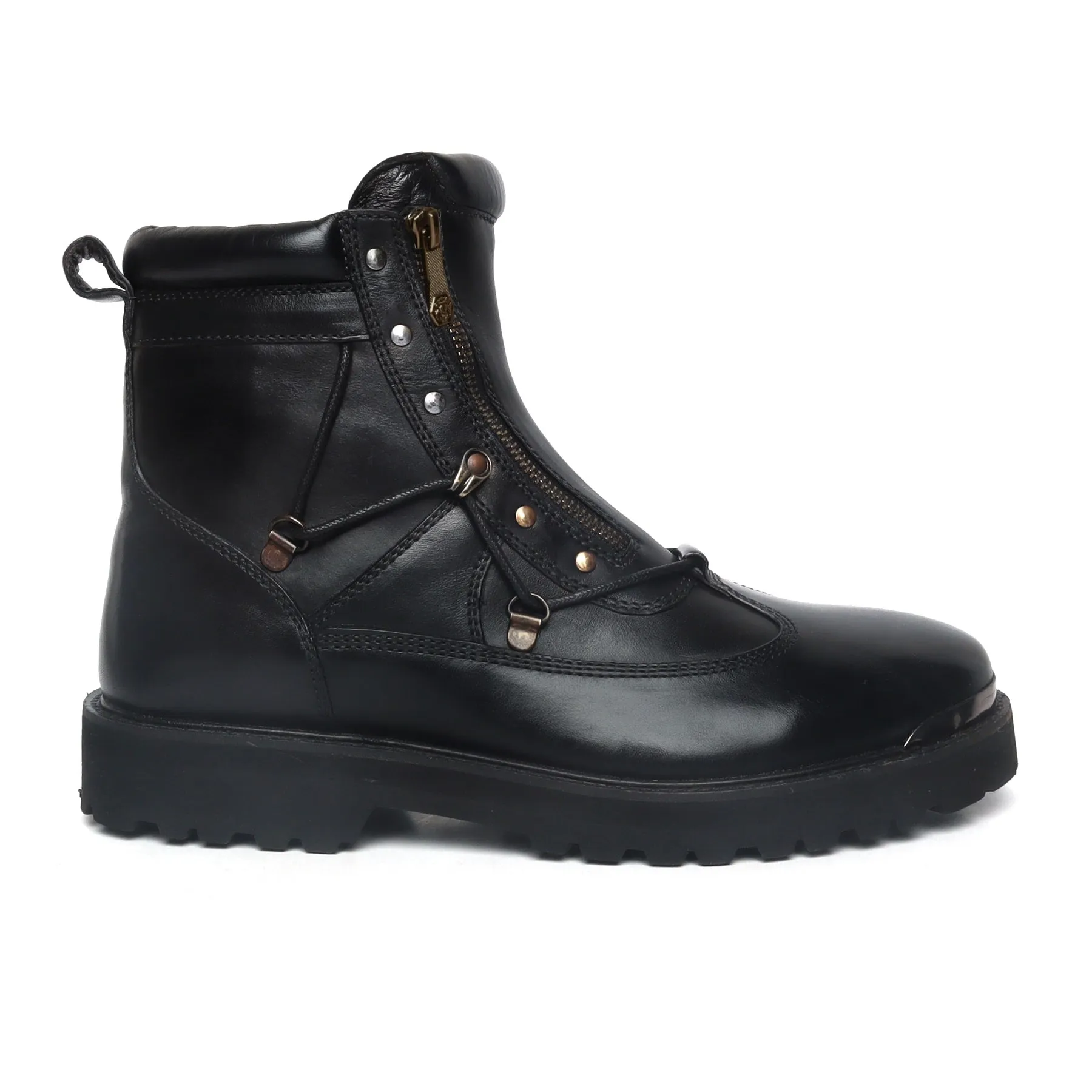 Black Chunky Boot With New Shape With Metal Plate On Toe