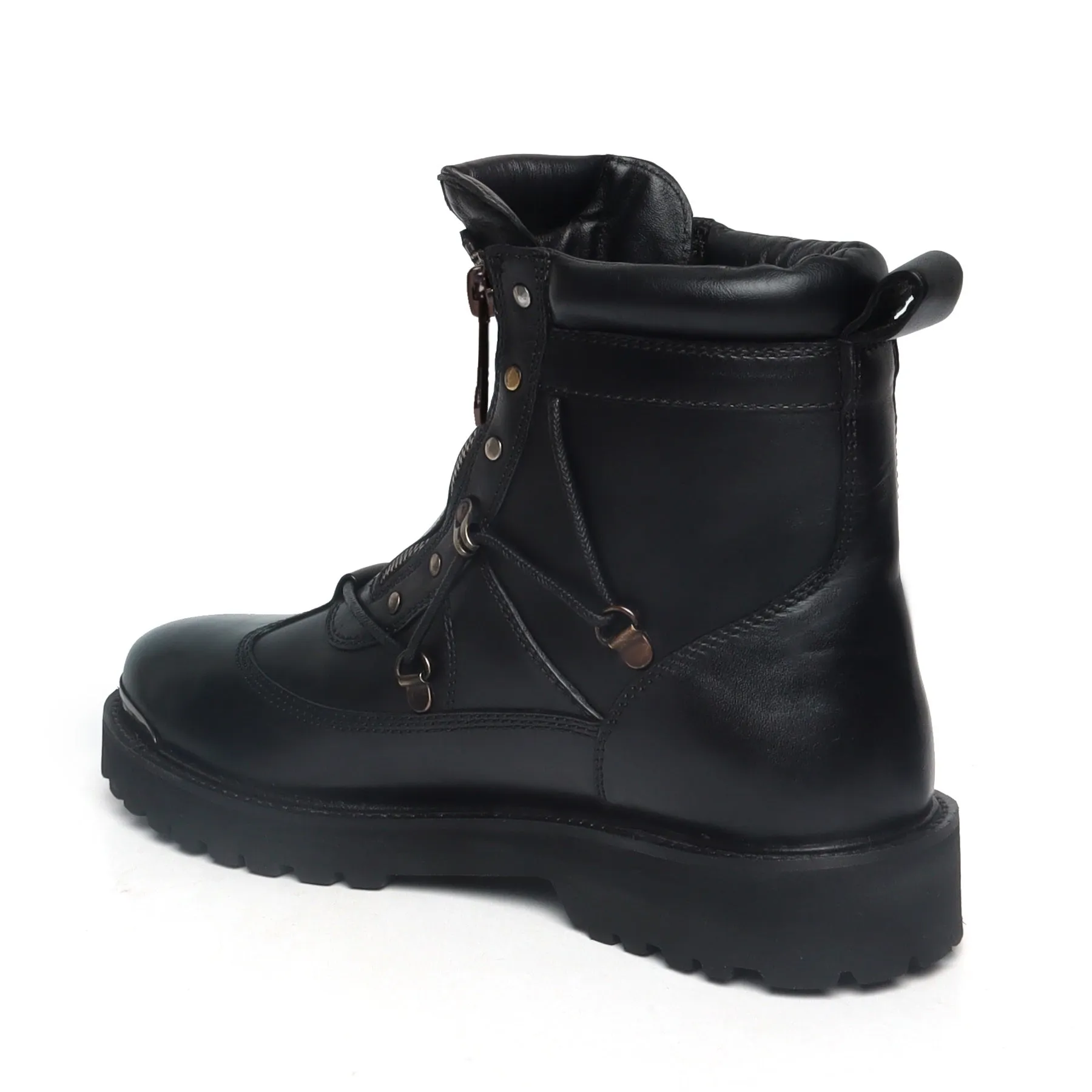 Black Chunky Boot With New Shape With Metal Plate On Toe