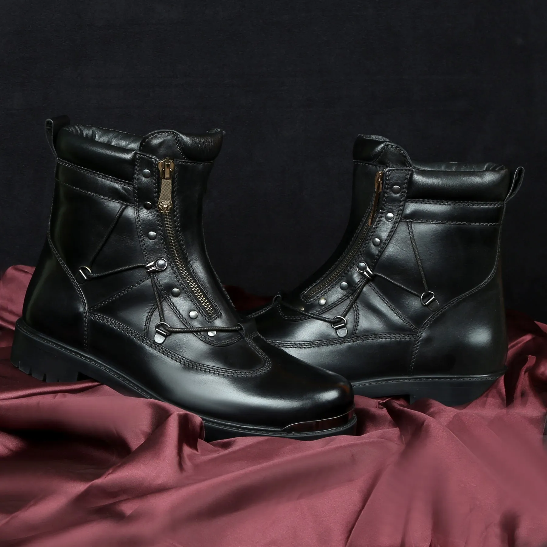 Black Chunky Boot With New Shape With Metal Plate On Toe