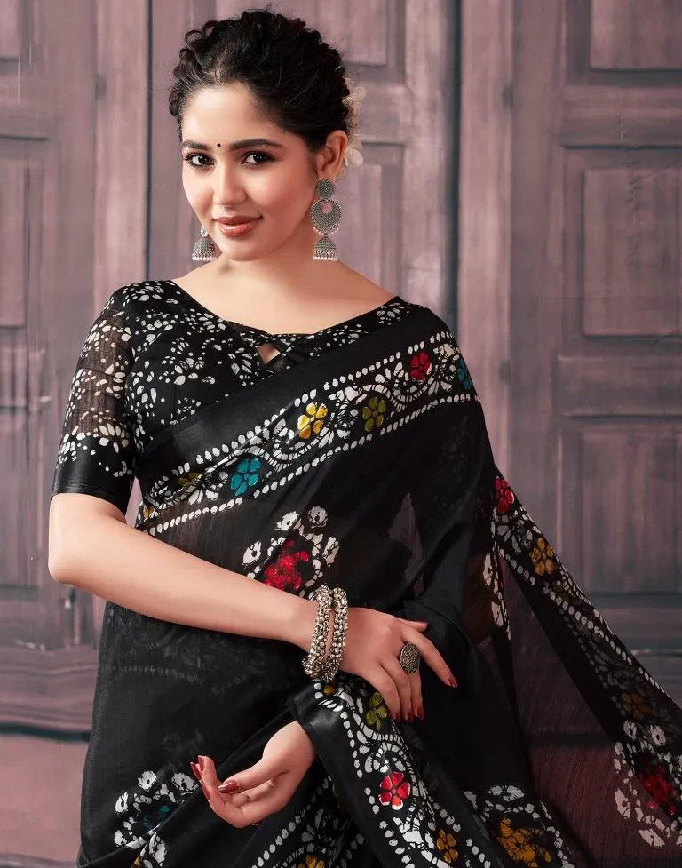 Black Cotton Printed Sarees