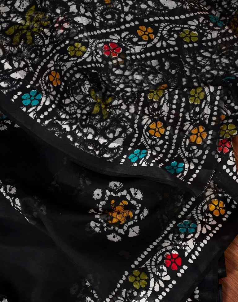 Black Cotton Printed Sarees