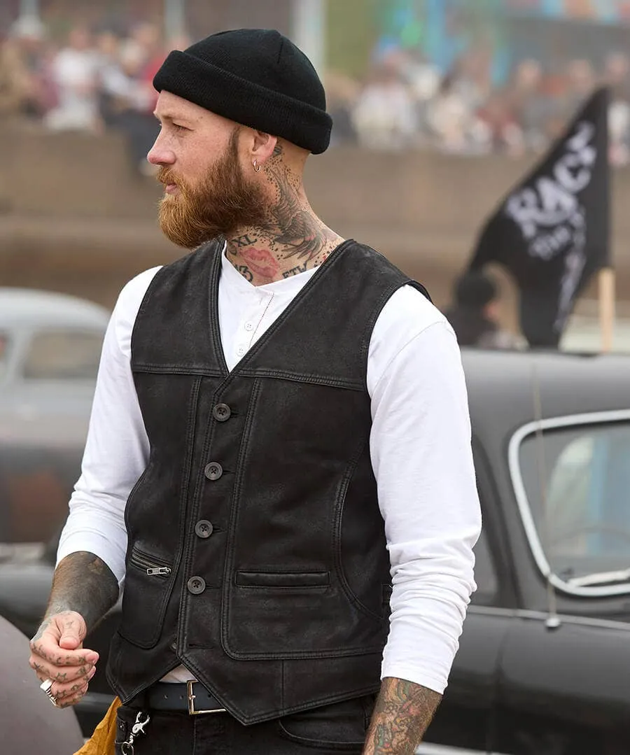 Black Leather Waistcoat