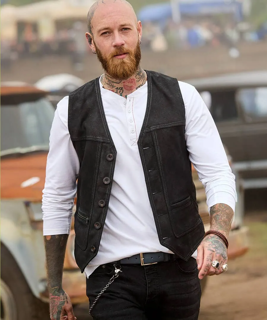 Black Leather Waistcoat