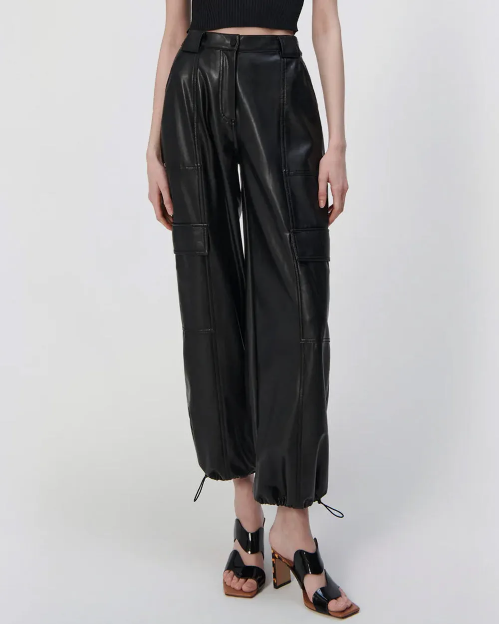 Black Luxe Vegan Leather Cargo Pant