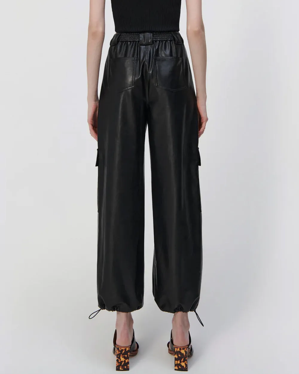 Black Luxe Vegan Leather Cargo Pant