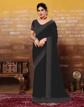 Black Plain Georgette Saree