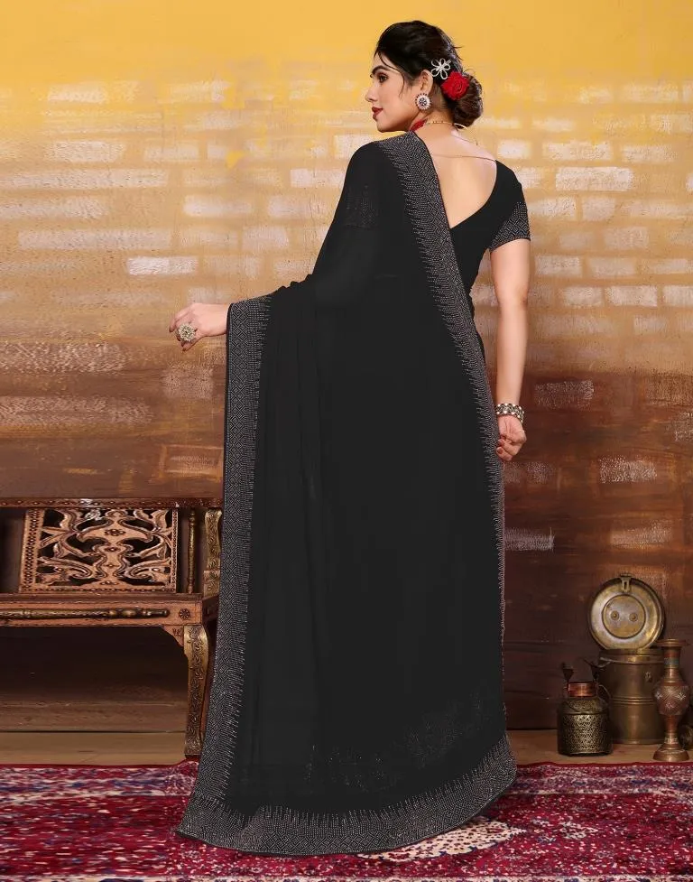 Black Plain Georgette Saree