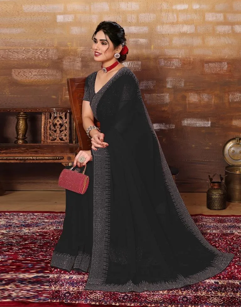 Black Plain Georgette Saree