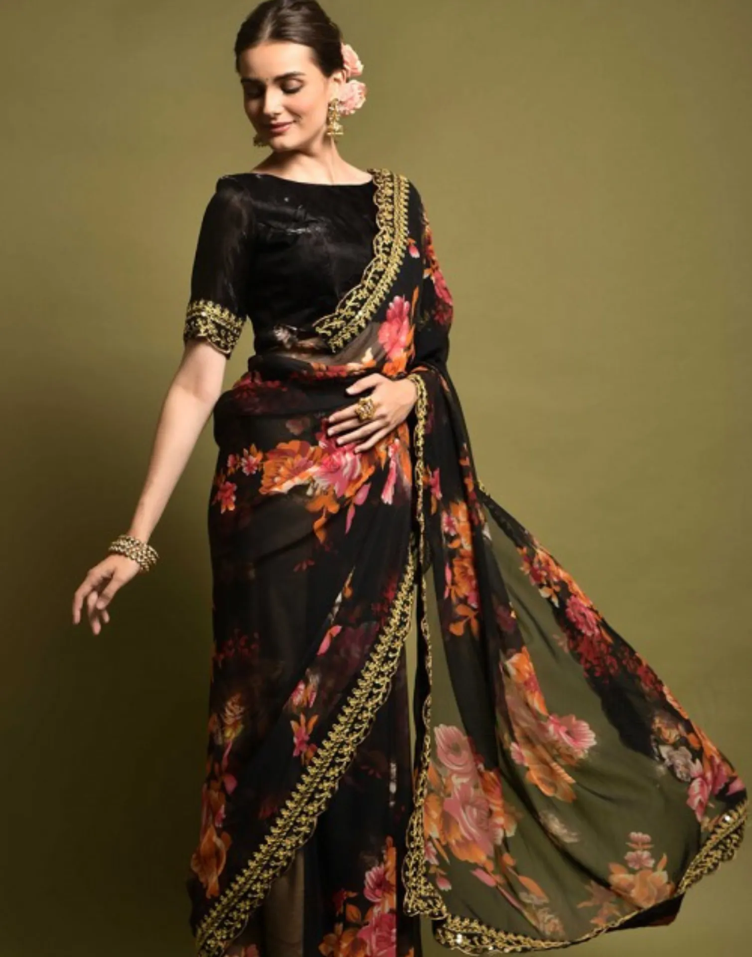 Black Printed Saree