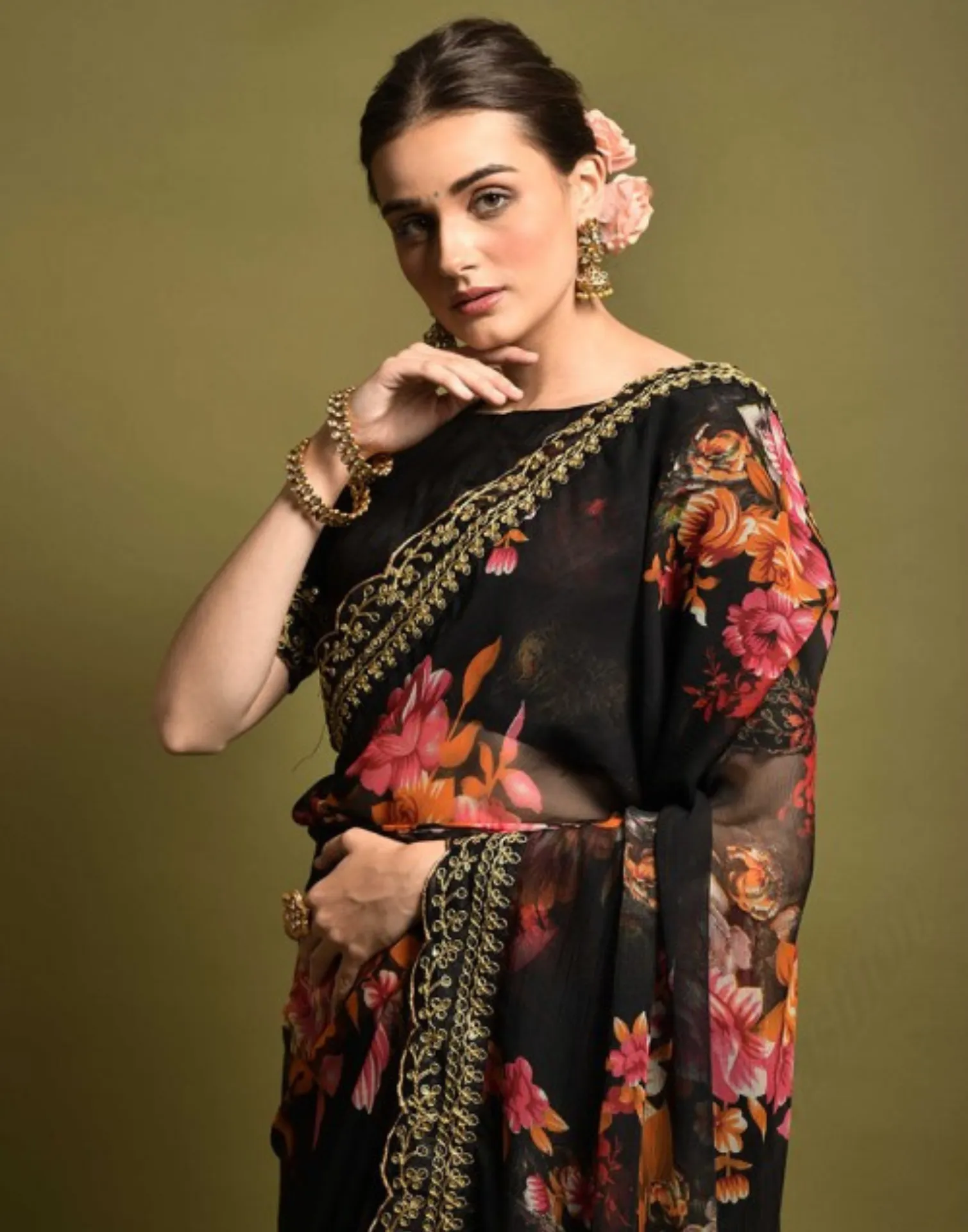 Black Printed Saree