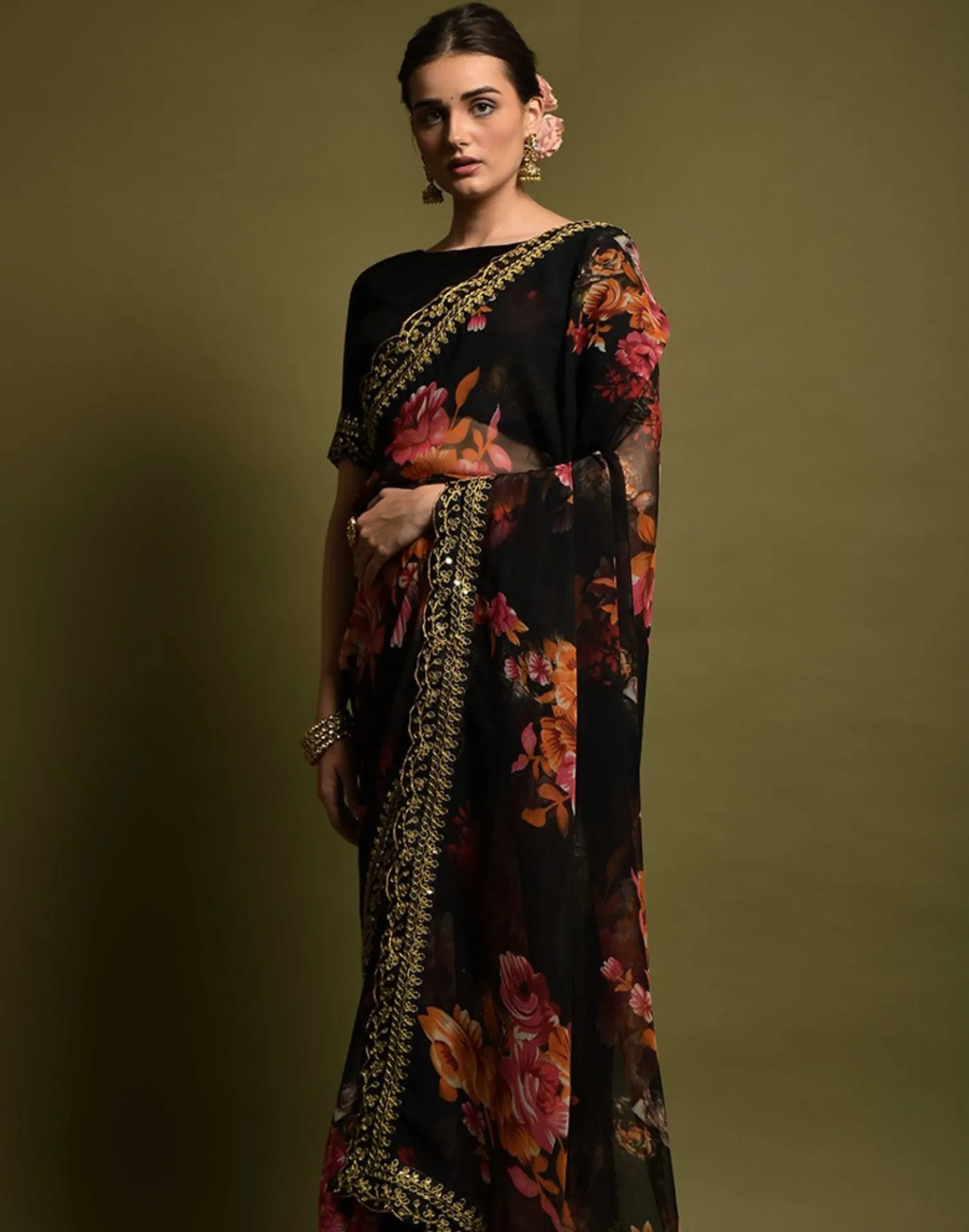 Black Printed Saree