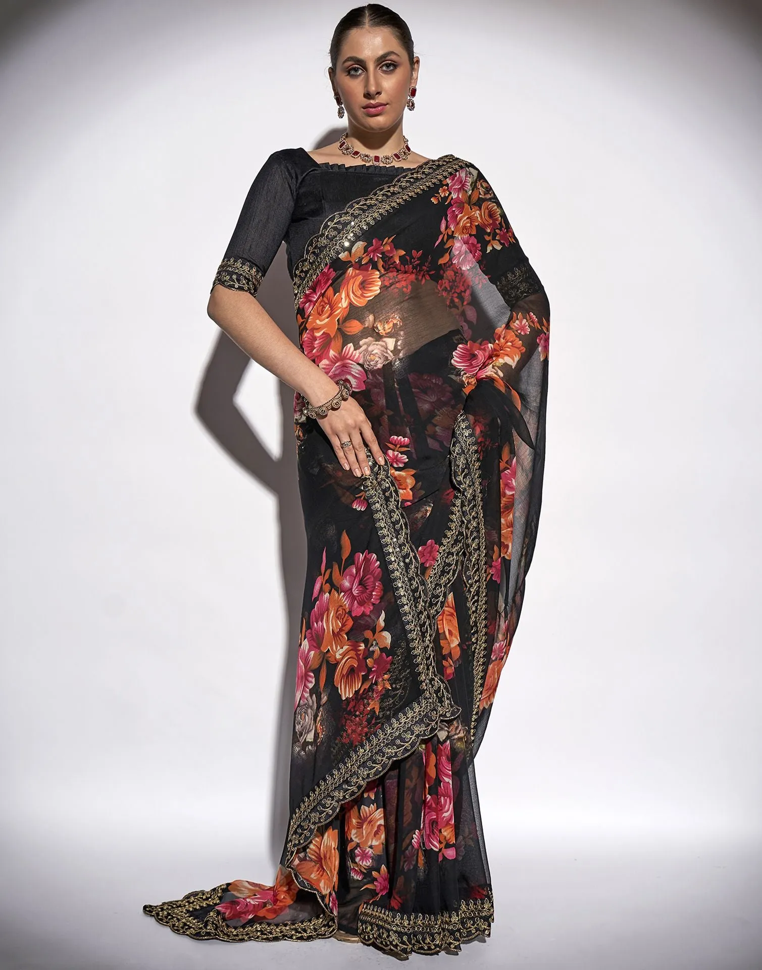 Black Printed Saree