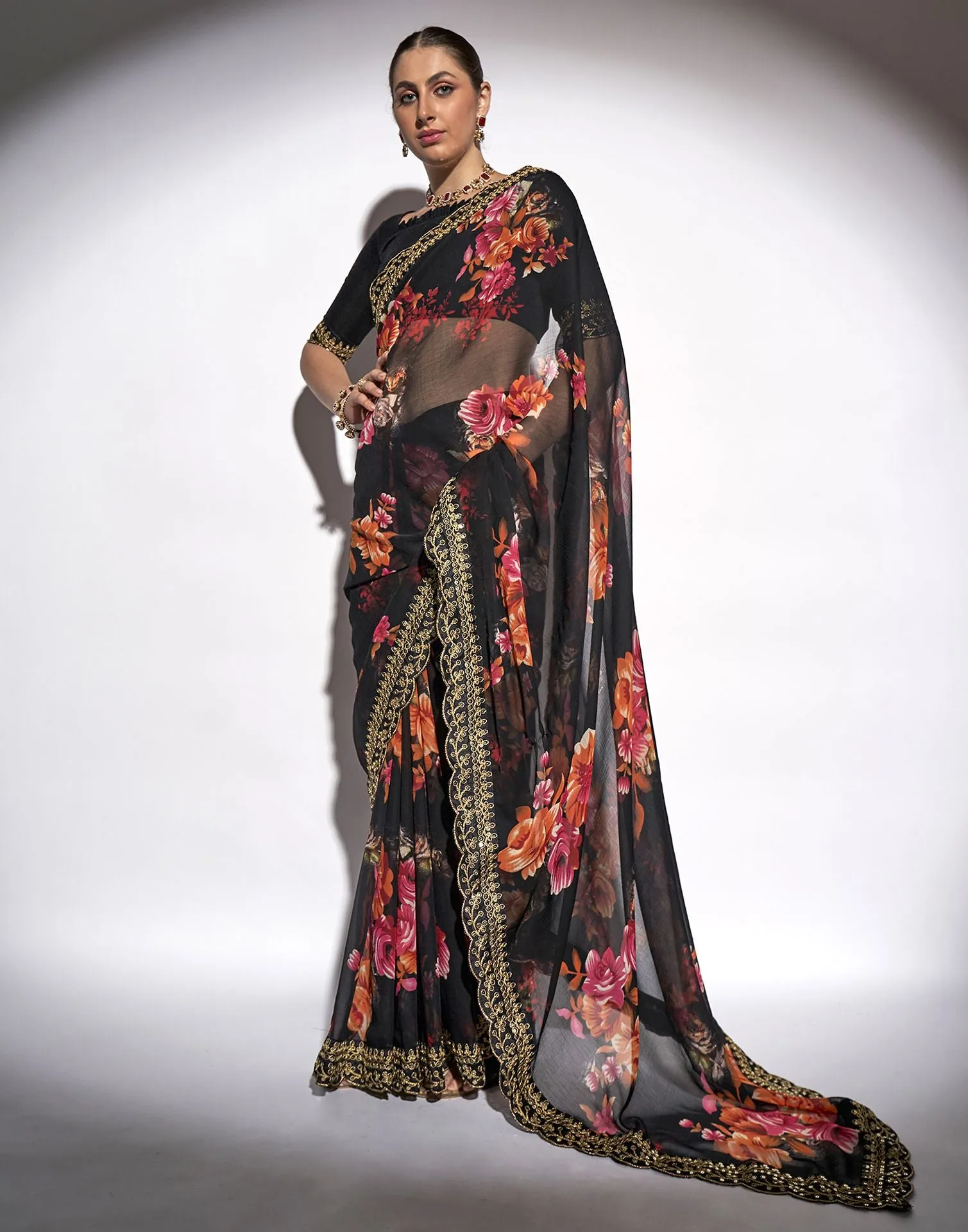 Black Printed Saree