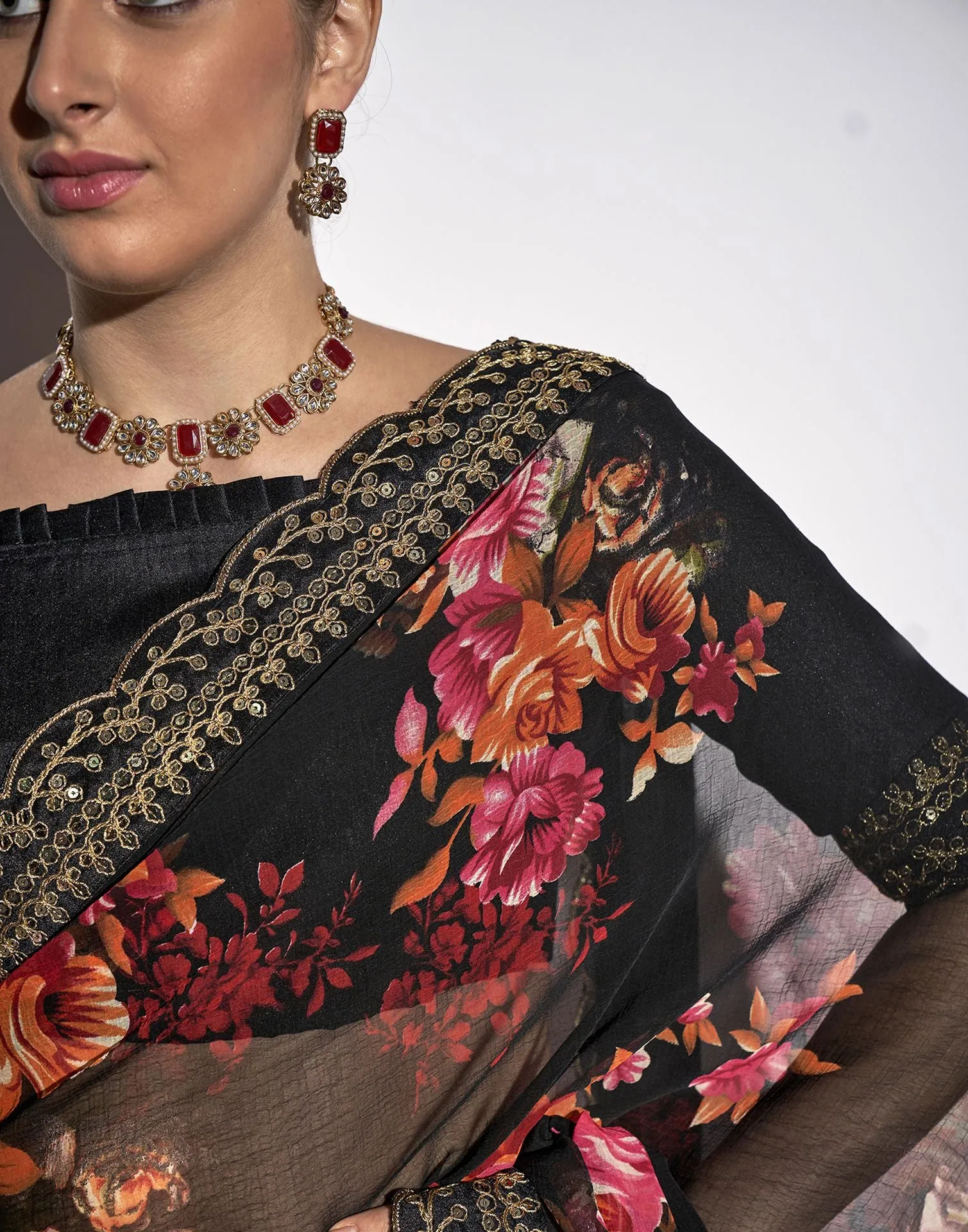 Black Printed Saree