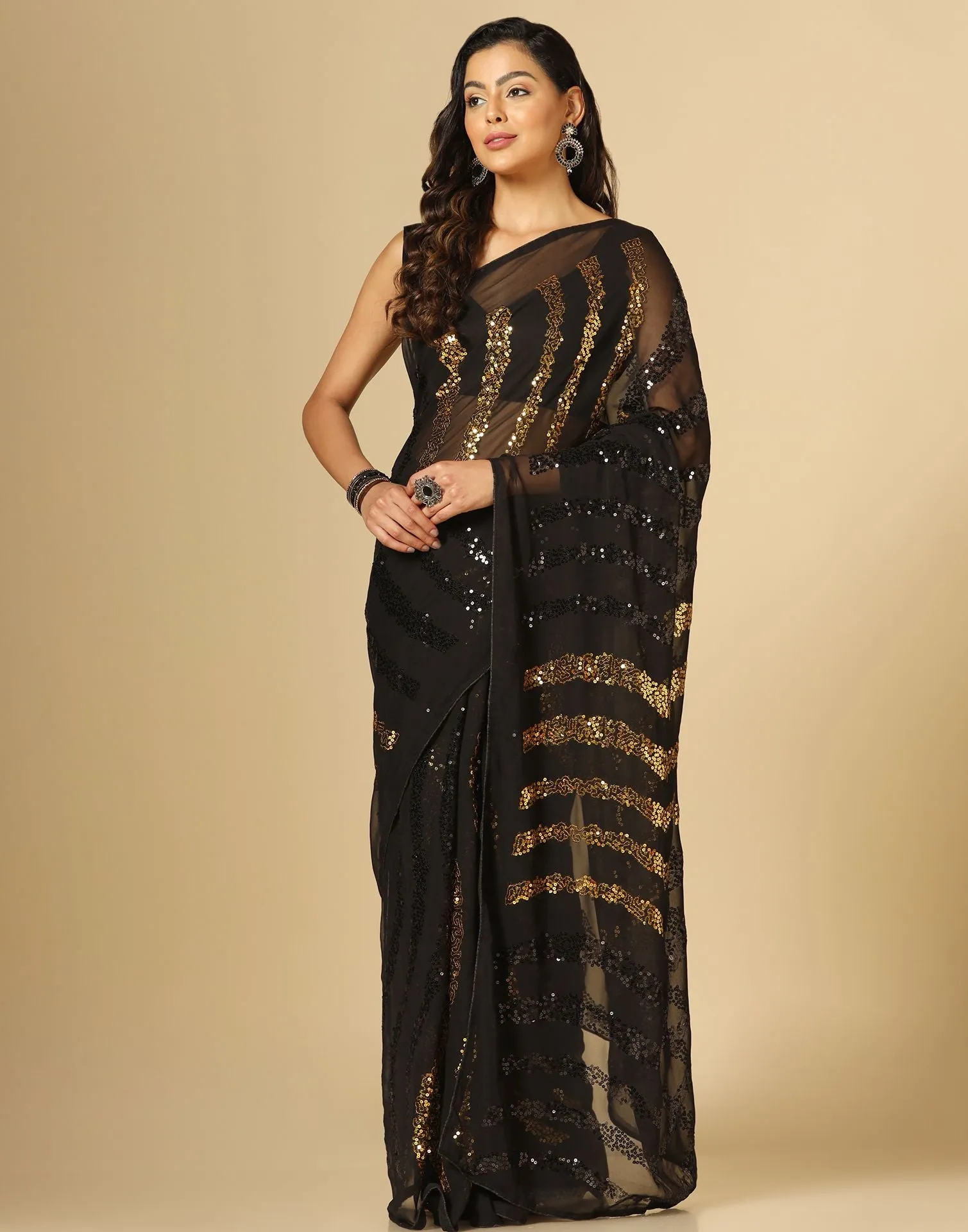 Black Sequence Saree