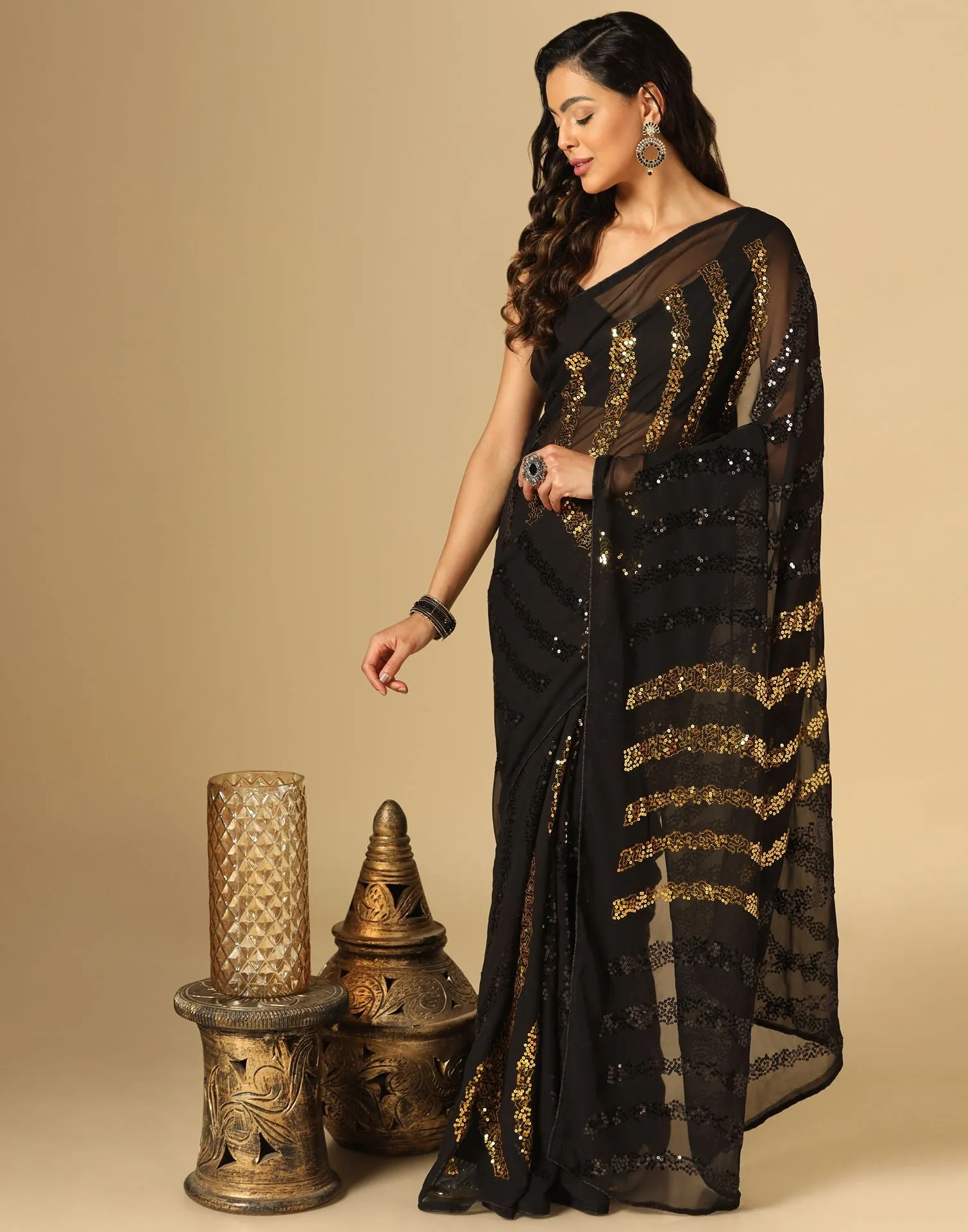 Black Sequence Saree