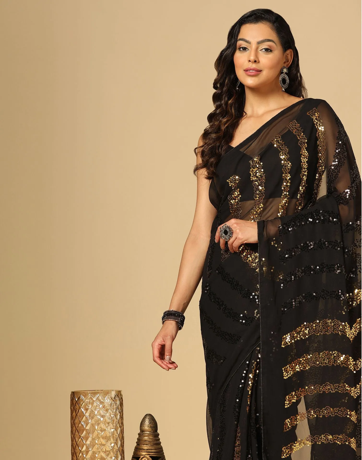 Black Sequence Saree