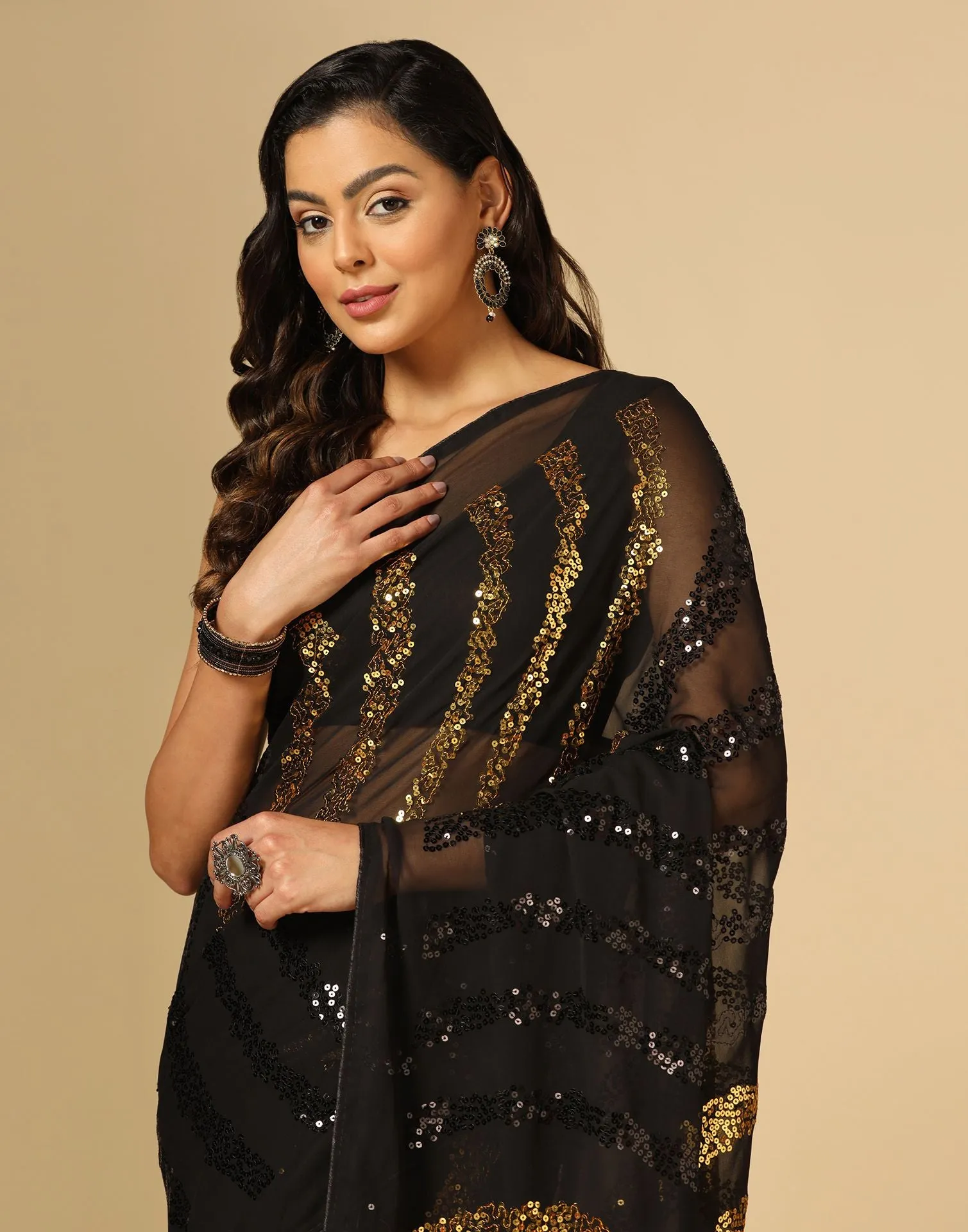 Black Sequence Saree