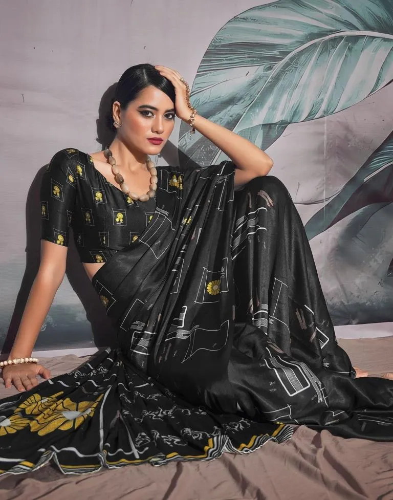 Black Silk Printed Sarees