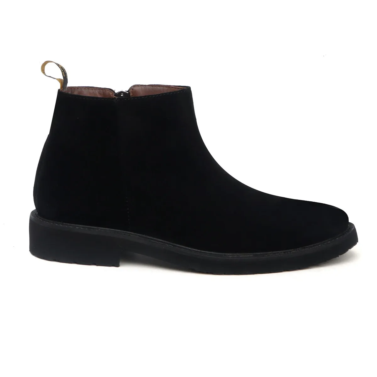 Black Suede Leather Round toe Men's Boot with Zip Closure By Brune & Bareskin