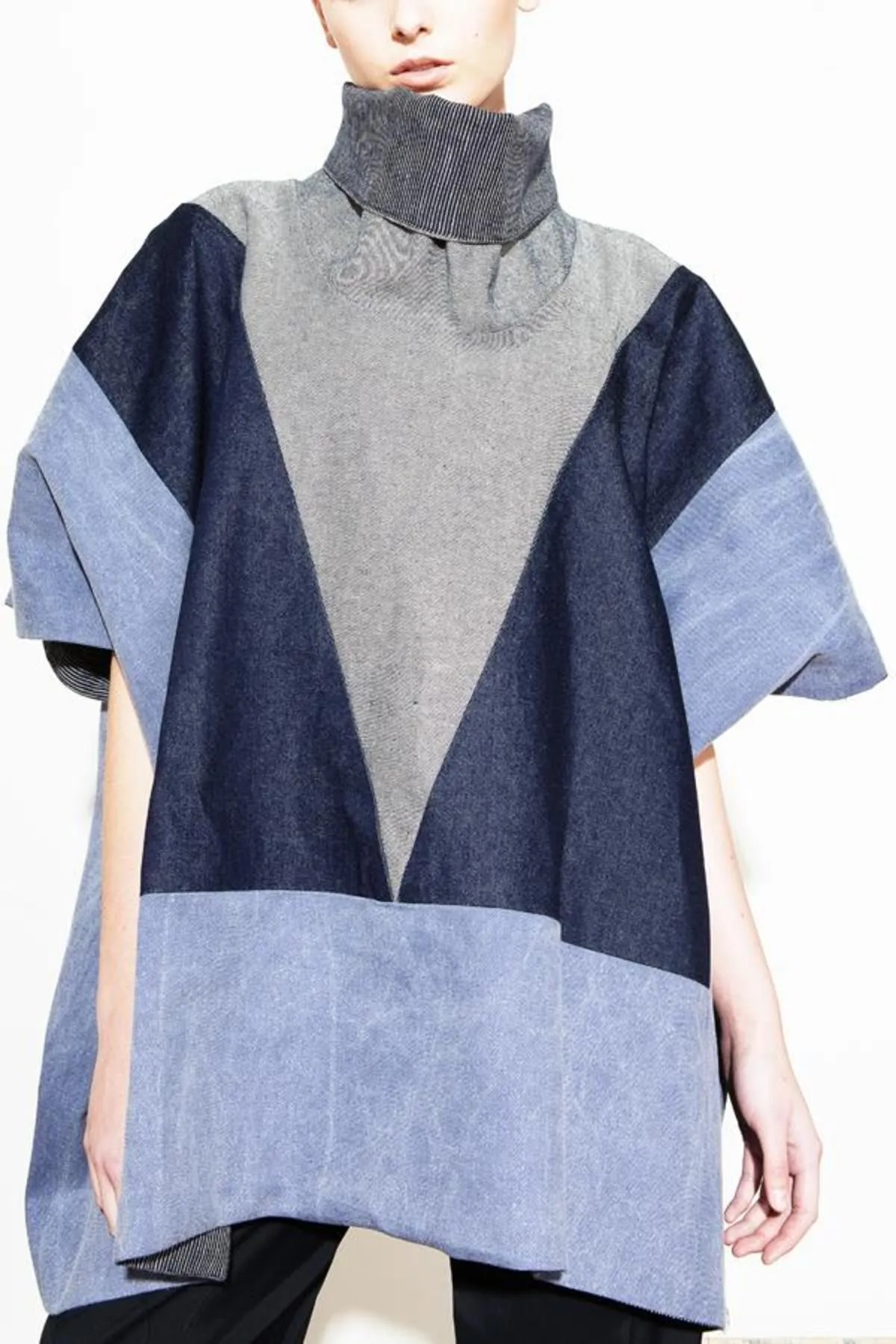 Block Poncho - Blue Denim