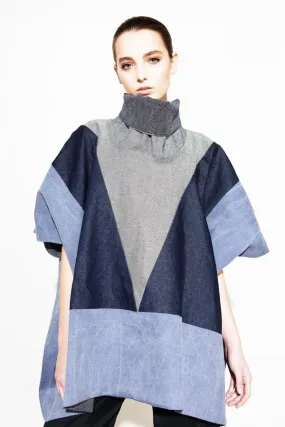 Block Poncho - Blue Denim