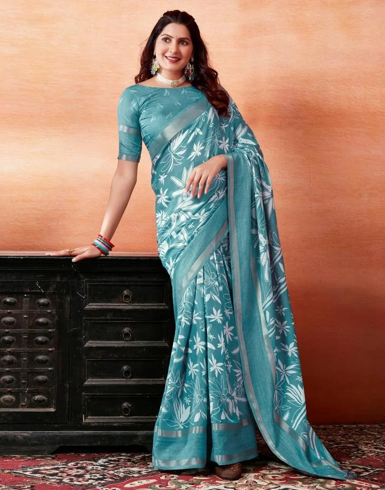 Blue Silk Printed Sarees