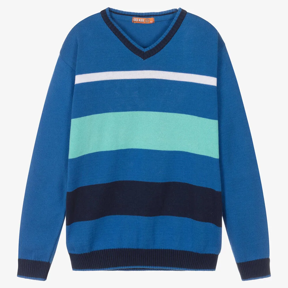 Boys Blue Stripe Knitted Sweater