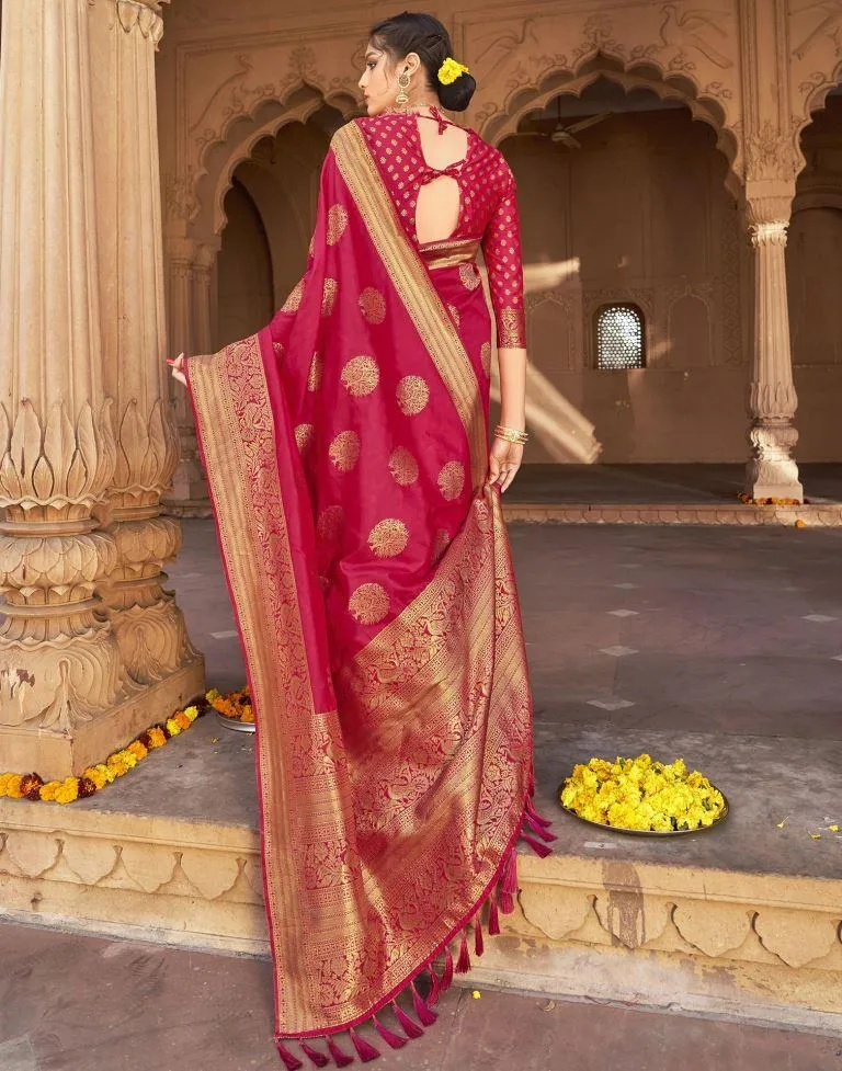 Bright Pink Silk Plain Sarees