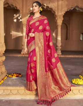 Bright Pink Silk Plain Sarees