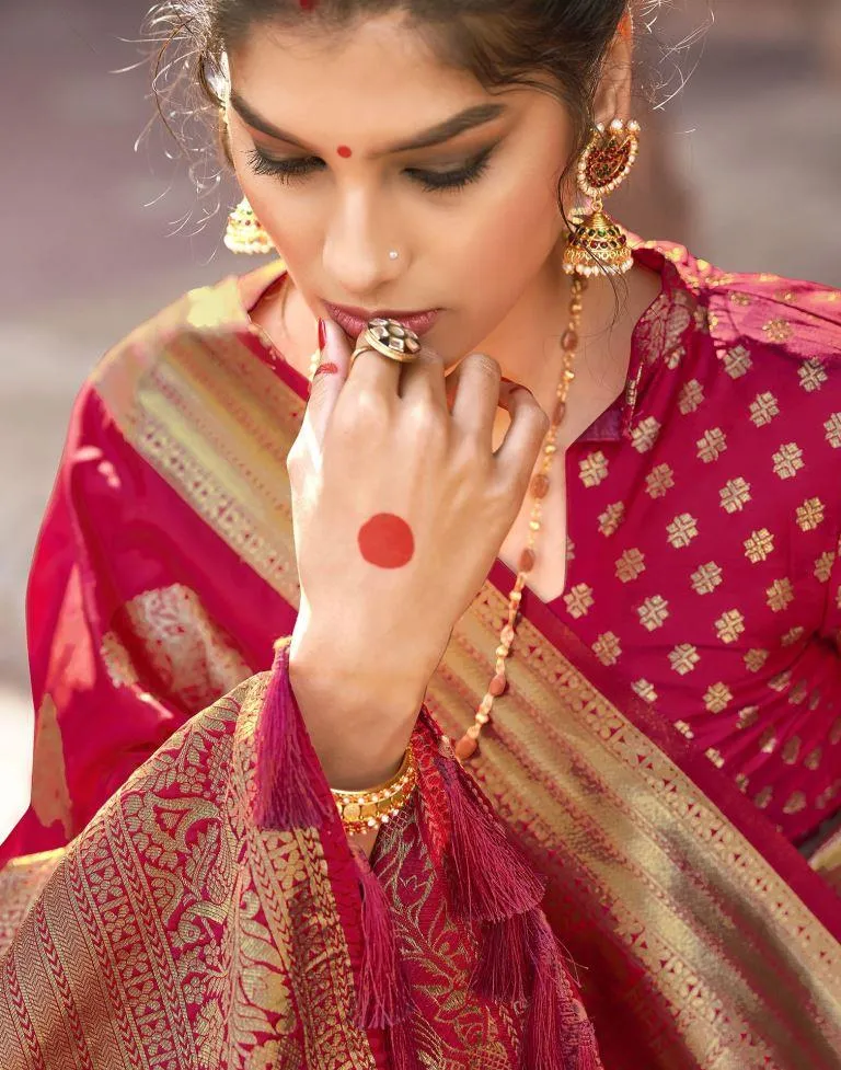 Bright Pink Silk Plain Sarees